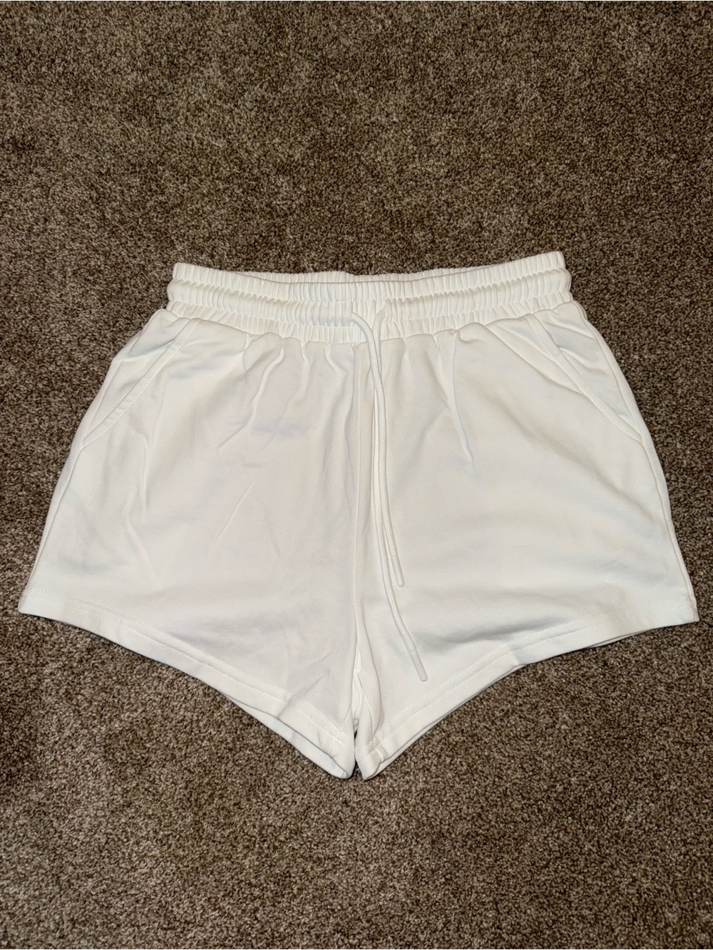 Women's White Athletic Drawstring Shorts